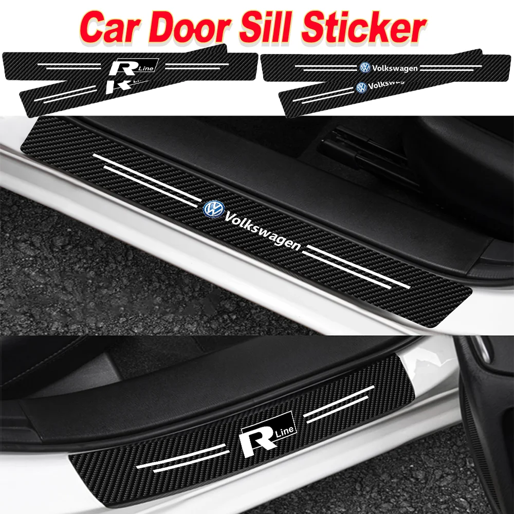 4PCS Black Pu leather Car Door Sill Threshold Anti-scratch Protector Stickers Auto Accessories For VW RLINE POLO golf passat GTI