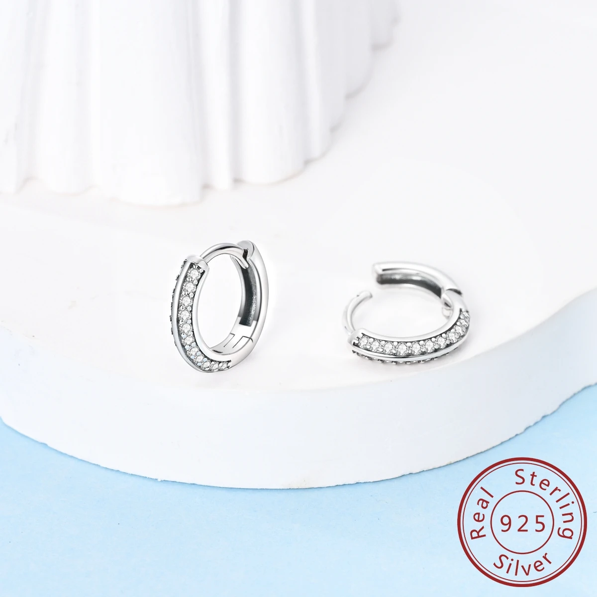 MULA 1PC 925 Sterling Silver Woman Hoop Earring Zircon Round Pendientes Fine Jewelry Gift