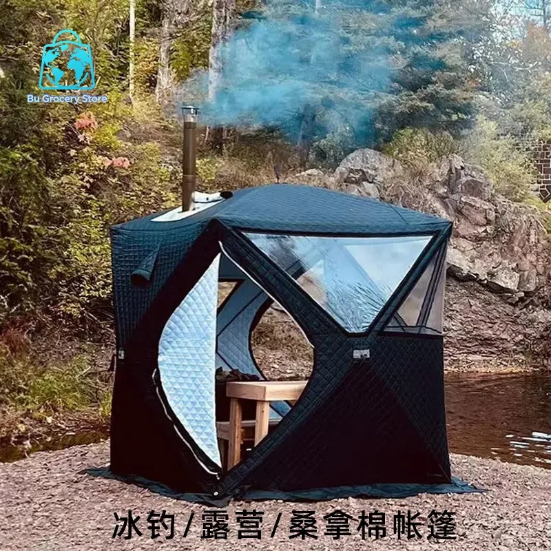 Chimney Tent for Outdoor Camping, Winter Ice Fishing, Flame Retardant Cotton Sauna Shelter, 123cm High Warm Insulated