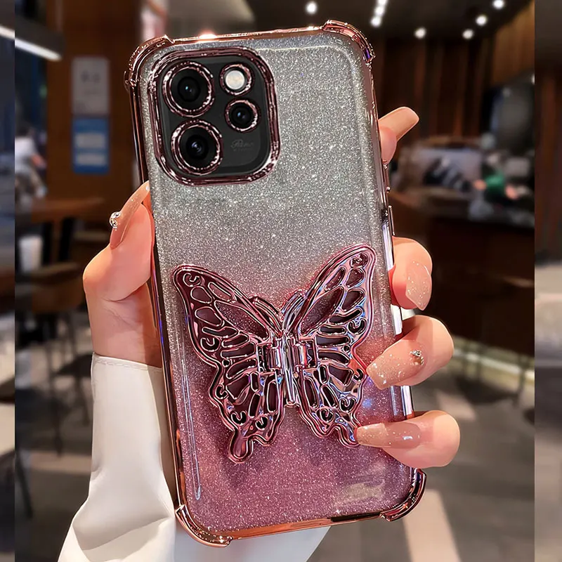 Luxury Bling Case for OPPO Reno 15F,Butterfly Holder Cover For Reno15 F pro Shockproof Case Reno15F