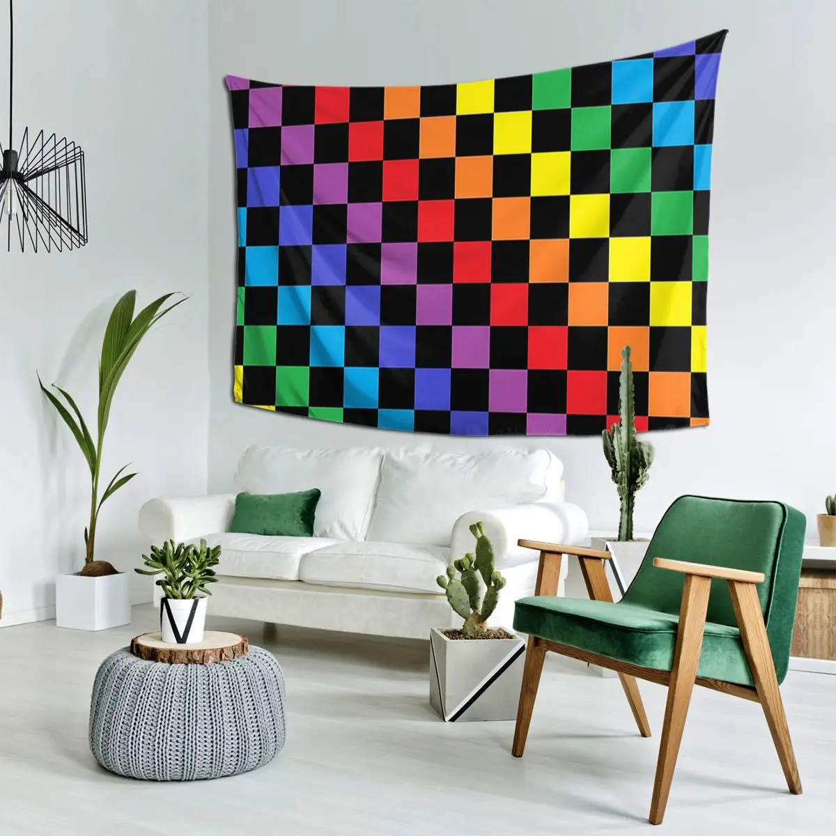 Checkered Rainbow Black Tapestry Funny Wall Hanging Aesthetic Home Decor Tapestries for Living Room Bedroom Dorm Room