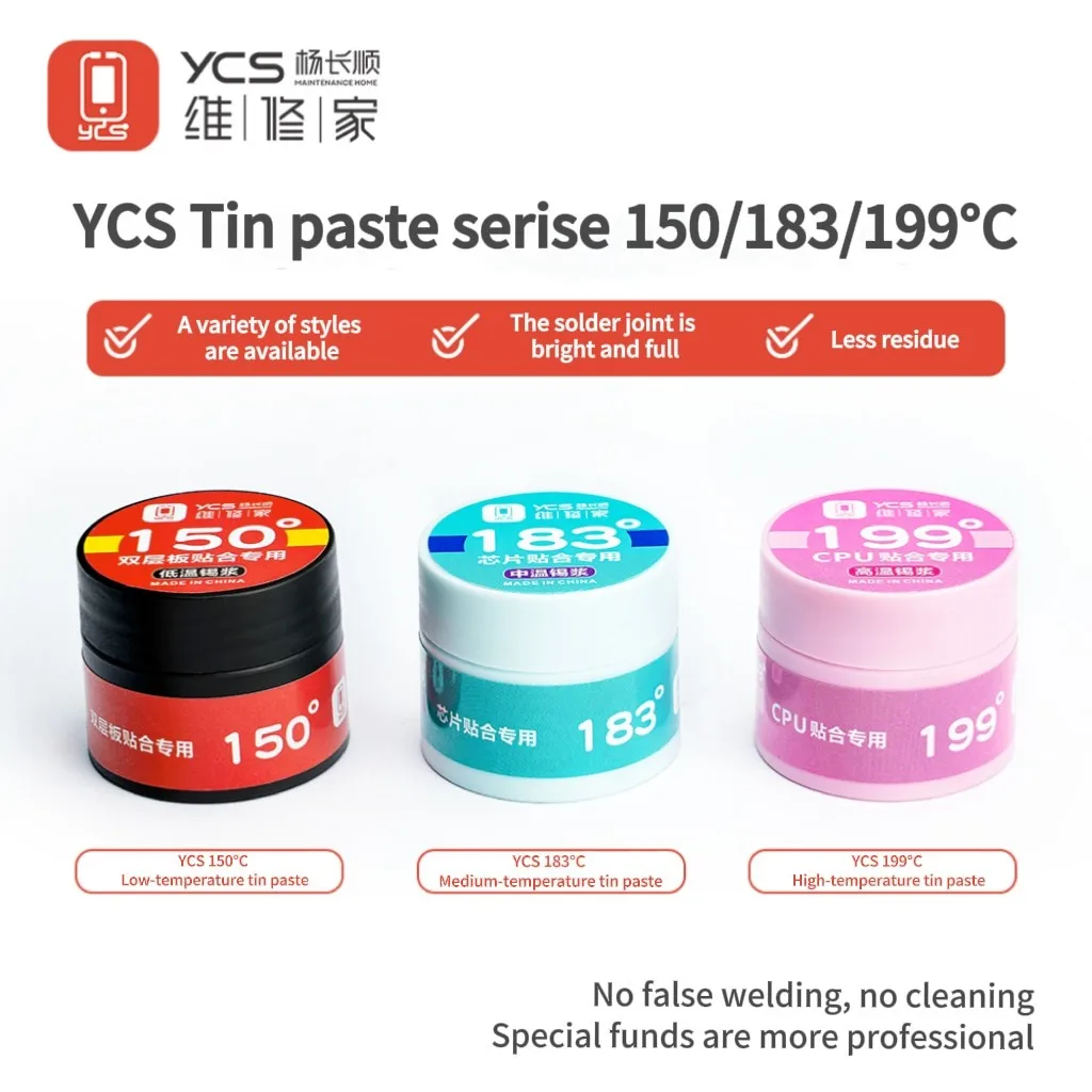 YCS معجون اللحام Flux Fast Fusion CPU 183/150/199 ℃   مجموعة معجون لحام بدرجة حرارة عالية منخفضة ومتوسطة لمجموعة أدوات إعادة صياغة وحدة المعالجة المركزية PCB BGA