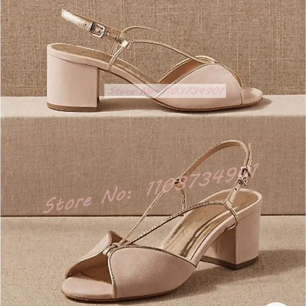 Blue Flock Cross Strap Chunky Heels Sandals Women Fashion Party Round Toe Ankle Strap Shoes Ladies Casual Shiny Leather Sandals