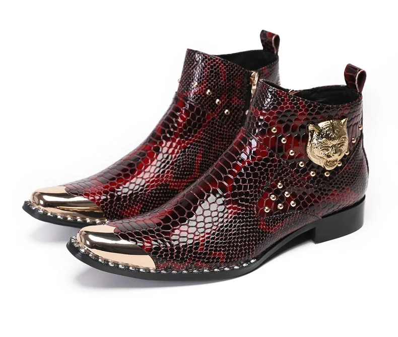 Punk-Stil Echt leder Männer Stiefeletten Eisen schwarz Slip auf Männer Kleid Stiefel italienische formelle Mode Männer Chelsea Stiefel spitz – Detail 3