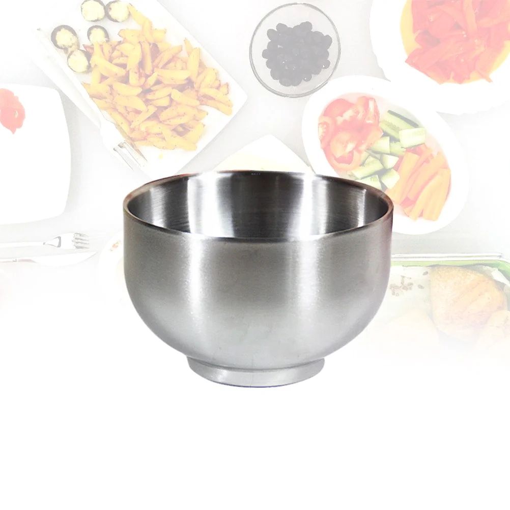 

14cm Stainless Steel Double Layer Anti-Scald Kids Bowl Silver Thickening Rustproof Durable Easy Clean Stainless Steel Bowl