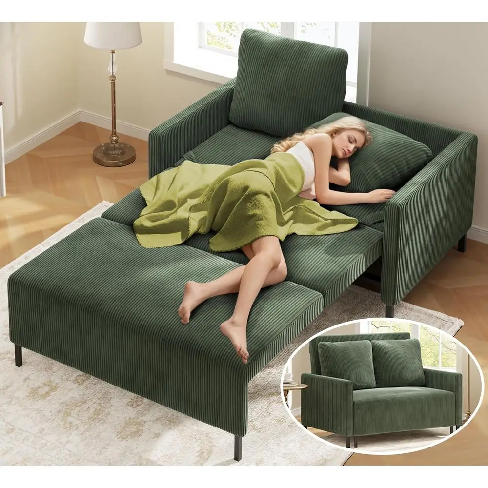 

47 Green Loveseat Sleeper Sofa Bed with 2 Pillows, Ideal for Small Spaces