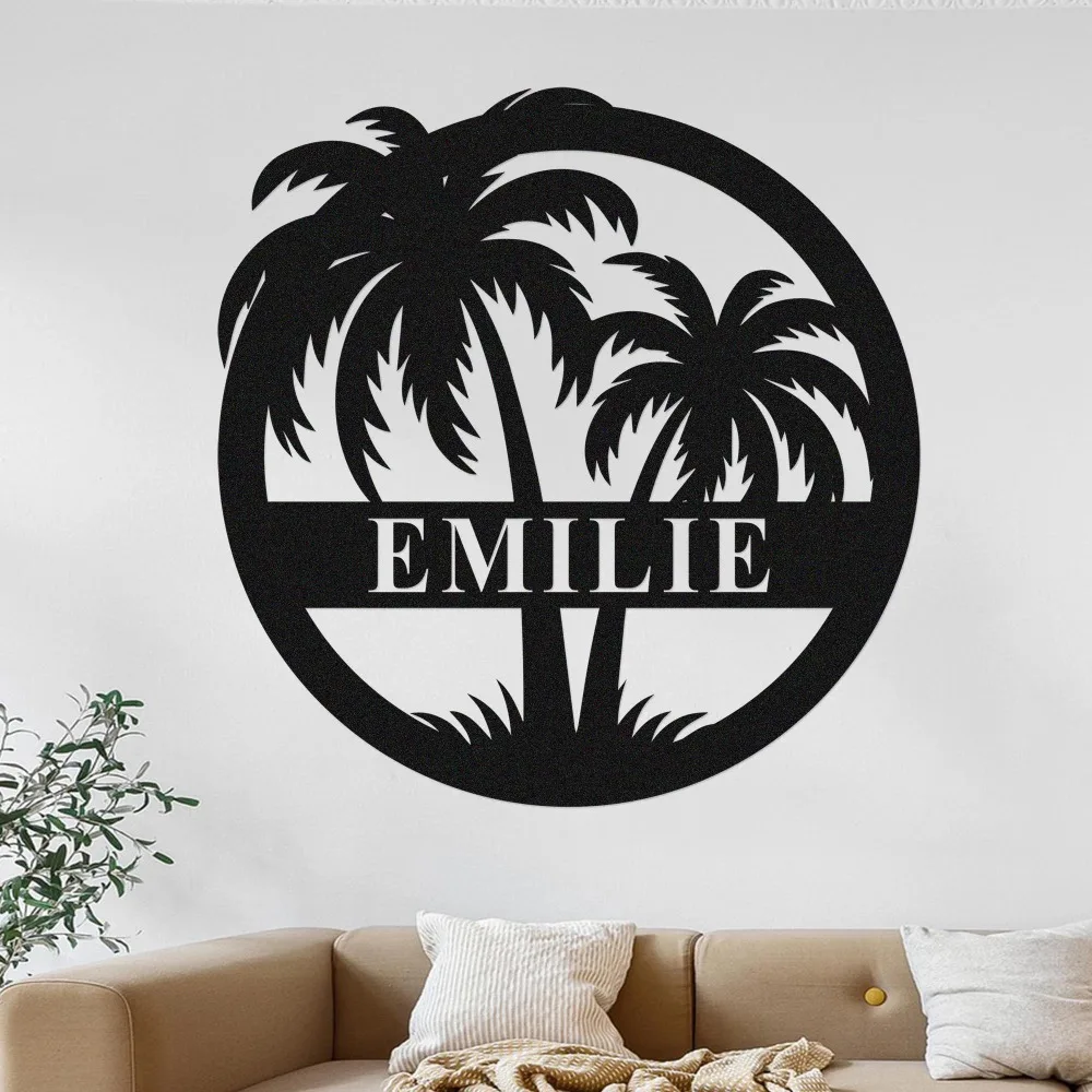 Personalized Palm Trees Metal Sign,Custom Family Name Plaque,Beach & Lake House Coastal Wall Decor