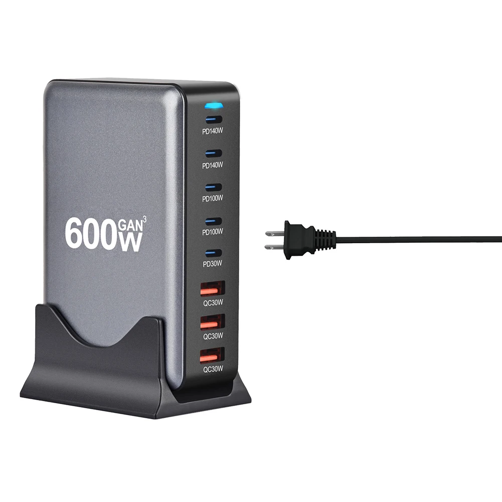 

Компактный дизайн, 600 Вт, USB C, быстрое зарядное устройство, док-станция, зарядная станция для нескольких устройств с улучшенной защитой безопасности