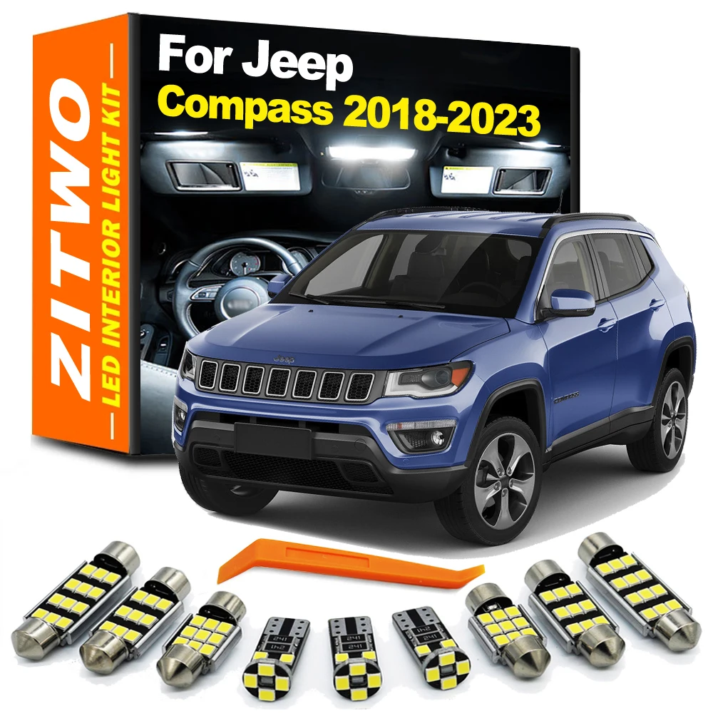 ZITWO 14Pcs LED Interior Dome Map Light Kit For New Jeep Compass 2018 2019 2020 2021 2022 2023 Sunvisor Glove box Trunk Lamp