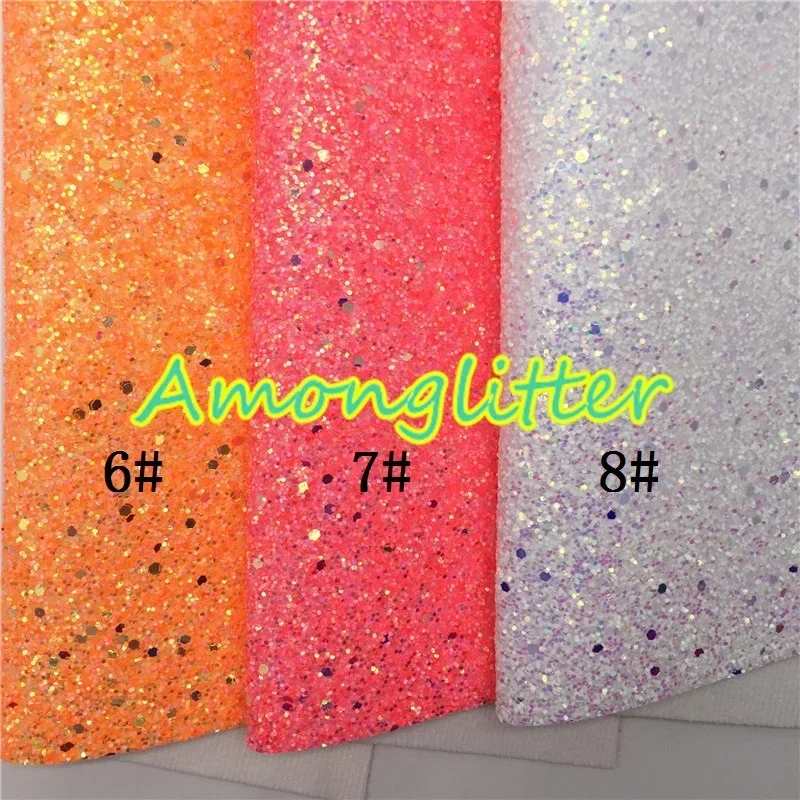 Amonglitter Spring Chunky Glitter Leather Sheets, Glitter Fabric for DIY Bows Bags and Shoes 21x29cm A4 size MB005A