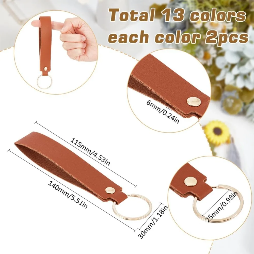 26Pcs Laser Leather Keychains with Iron Key Rings