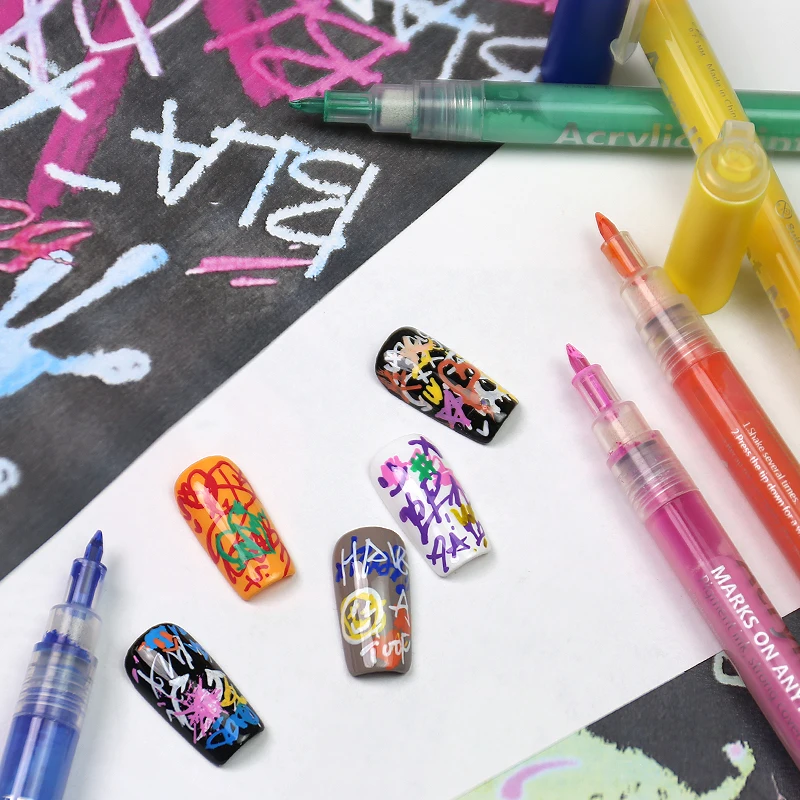 매니큐어 그리기 낙서 그림 펜 블랙 골드 컬러 3D 꽃 패턴 네일 아트 도구 방수 라이너 브러시 DIY 추상 라인