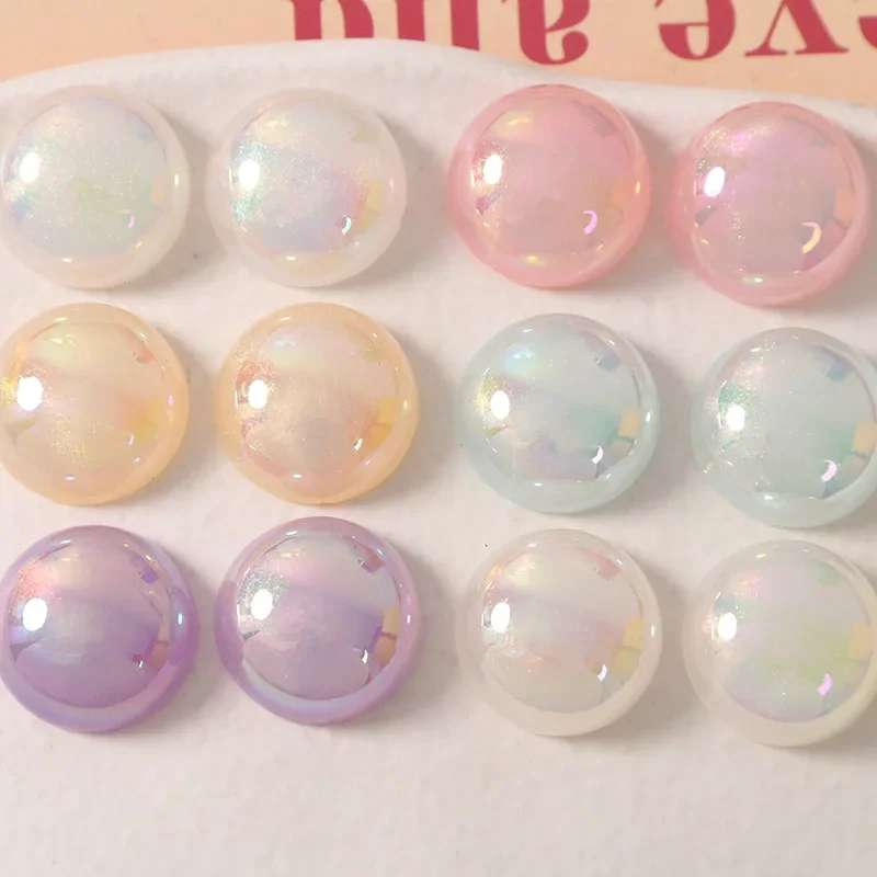 5pcs18mm illusion AB pearl glitter powder half pill cabochon diy resin accessories earrings hairpin material