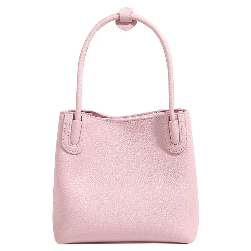 Nieuwe Damesmode Roze Handtassen Retro PU Lederen Emmer Schoudertas Onderarm Tas Casual Vrouwen Groentemand Kleine Handtassen