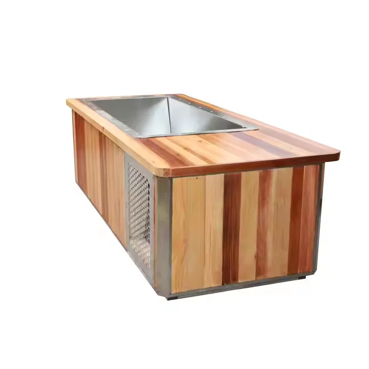 

Wooden square electric ice tub with stainless steel liner cold insert recycling compartment for sale