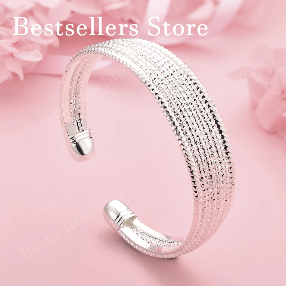 Charming 925 sterling silver exquisite multi-threaded glitter sand open bracelet for women fashion party wedding jewelry