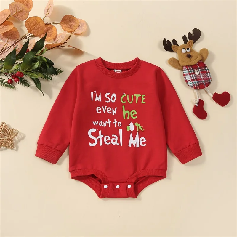 Infant Holiday Jumpsuit with Festive Print and Cozy Long Sleeves for Winter Celebrations - Newborn Christmas Outfit