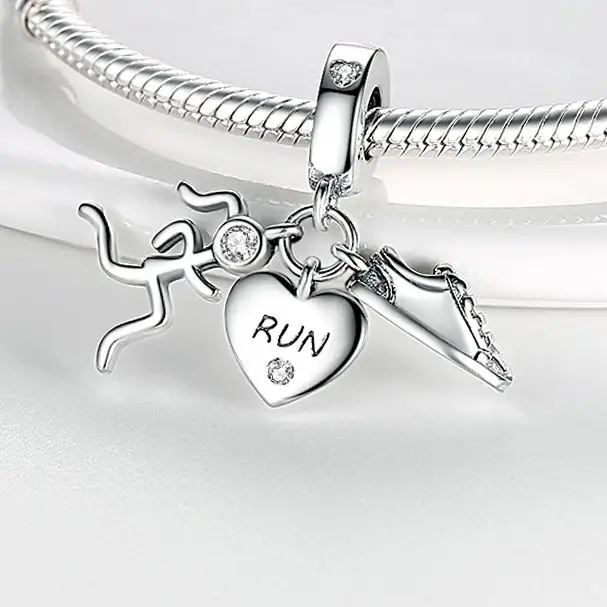 925 Sterling Silver Charms Beads Sport Basketball Football Tennis Volleyball Golden Pendant Fit Women Girl Fine Jewelry