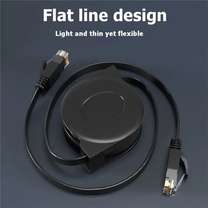 ABJF-CAT 6 Ethernet Cable Ultra Flat Adjustable Retractable CAT6 RJ45 LAN Network Cable Patch Shielded Flat Ethernet 1.8M
