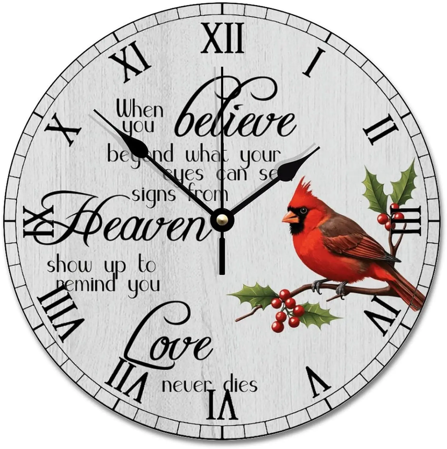 Cardinal Wall Clock Cardinal Christmas 10 inch Love Never Dies