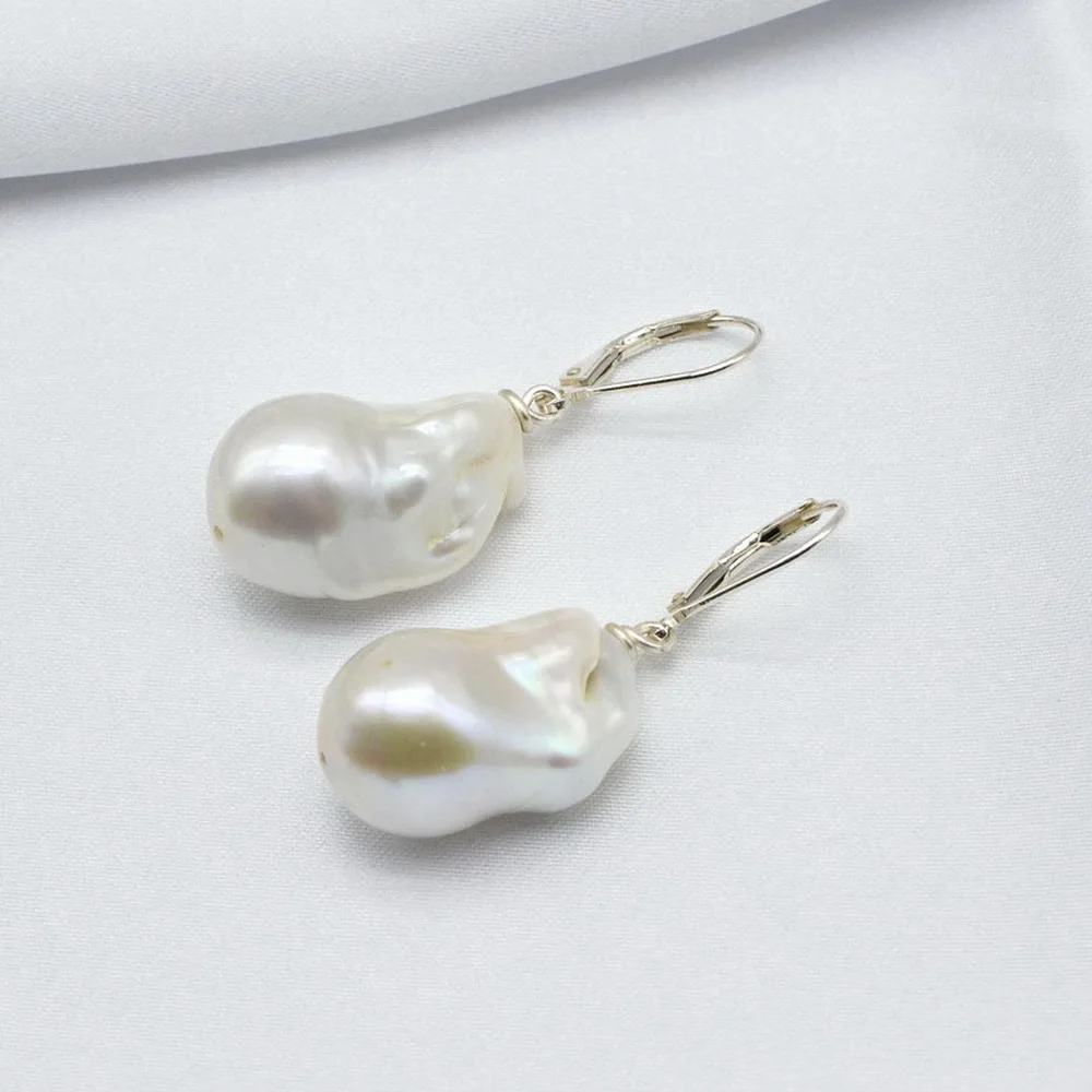 Large Baroque Pearl Earrings White Natural Freshwater Pearls 925 Silver French Ear Hooks Personalized Fashion Earrings for Women