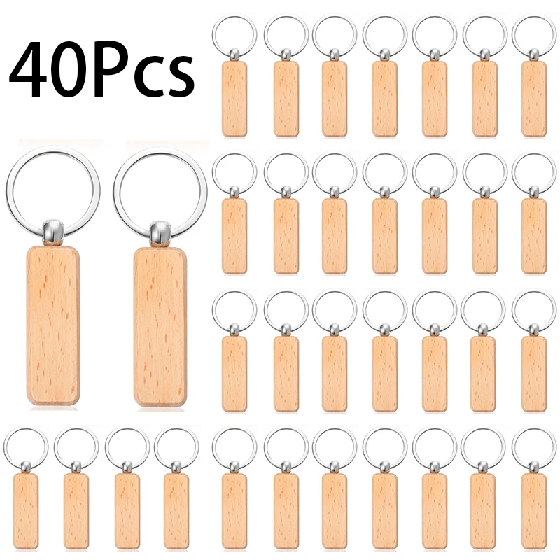 

40Pcs Solid Wood Keyring Beech Wood Keyring Pendant