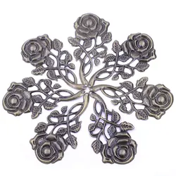 10Pcs Embellishments Rose Flower Pattern Filigree Wraps Alloy Vintage Bronze Tone Pendants Jewelry DIY Finding 77mm