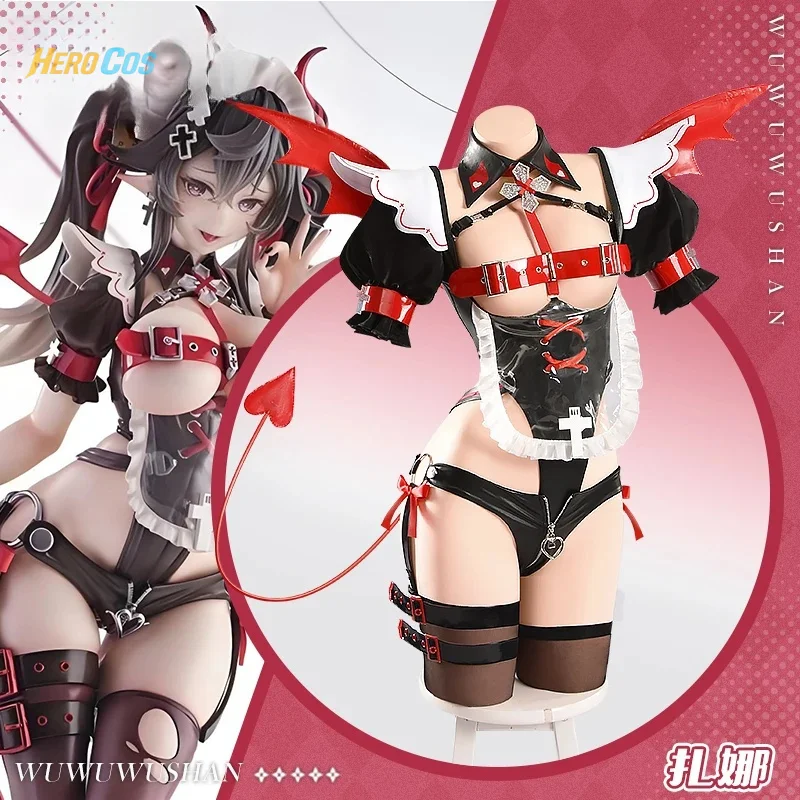 제나 코스프레 의상 작은 악마 메이드 점프수트 헤드웨어 날개 꼬리 할로윈 카니발 파티 의상 여성용 HERO 코스