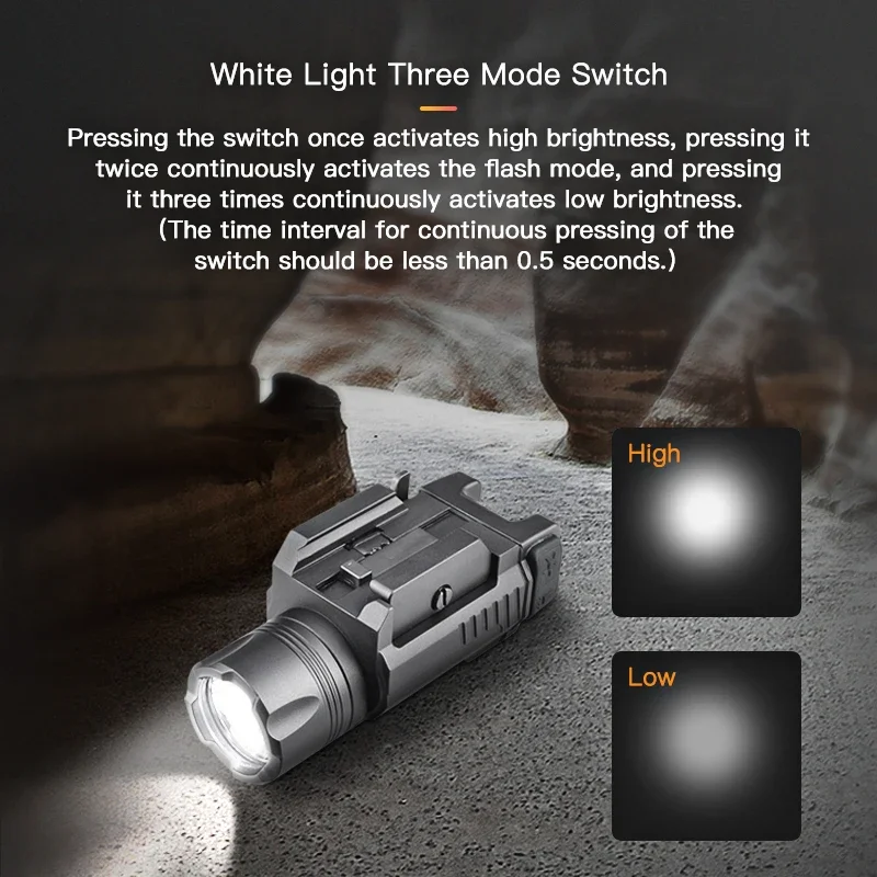 Richfire Rechargeable LED Flashlight 1350 LM Laser Mounted Combo Weapon Lights for 20-21mm Picatinny Rail Quick Installation