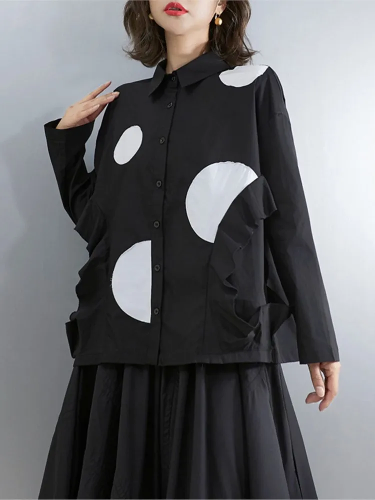 Oversized lente shirt met lange mouwen Dames Polka Dot Mode Damesblouses Casual losse geplooide damesoverhemden