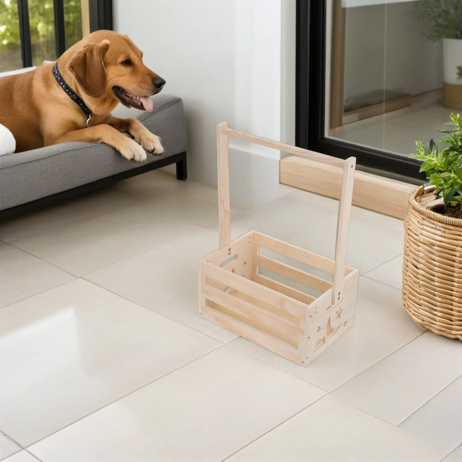 Wooden Pet Clothes Organizer Dog Closet Wardrobe Hanging Rod Storage Basket for Clothes Leashes Accessories 20x13.5x9inch Small