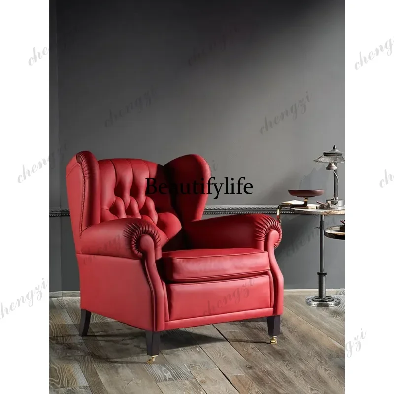 Light luxury cigar chair first layer cowhide Italian single tiger chair American living room leisure sofa