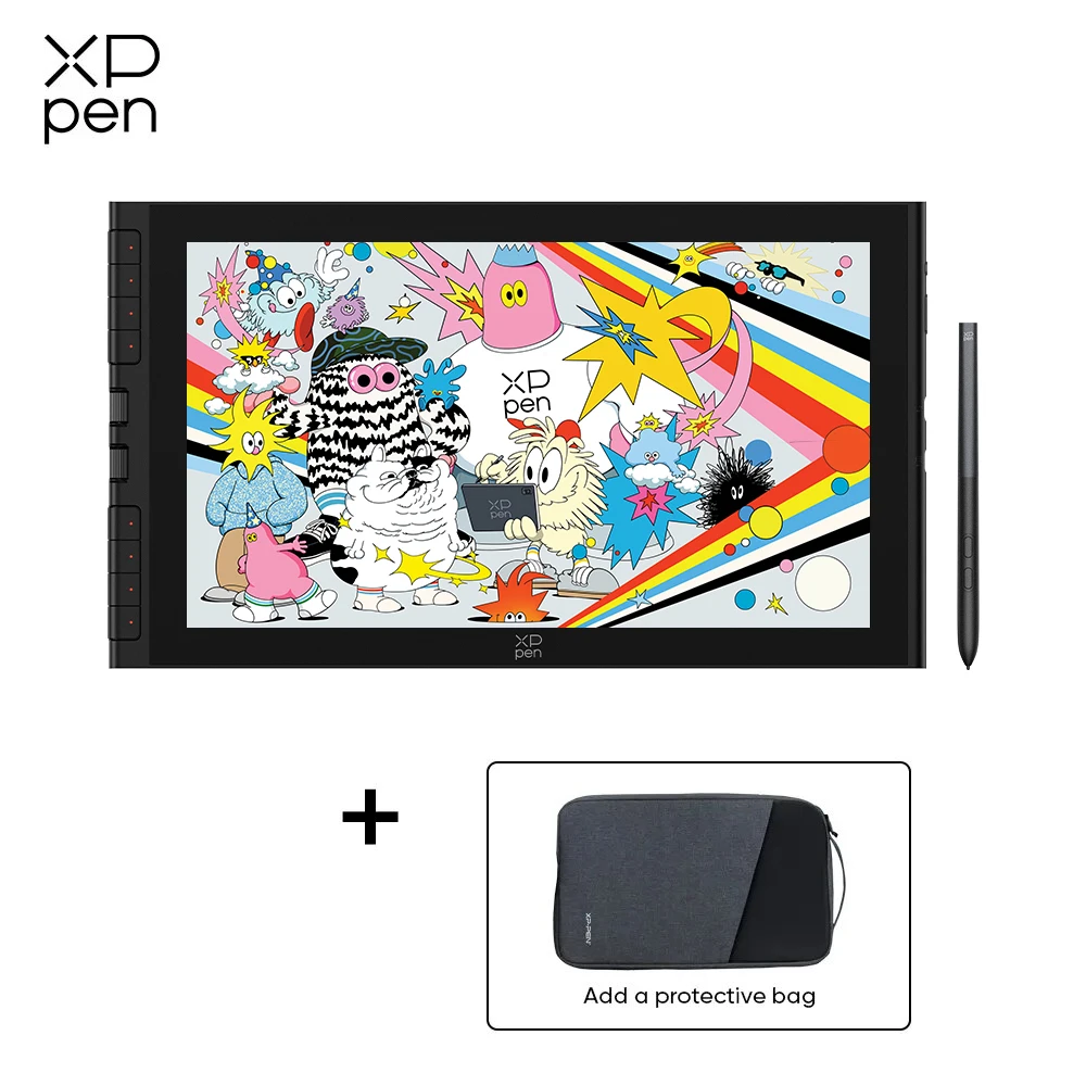 XPPen Artist 16 (Gen 3) 15,4-inch draagbaar tekendisplay met 8 sneltoetsen, 2 draaiknoppen en X4 Smart Chip stylus voor Windows, Mac en Android
