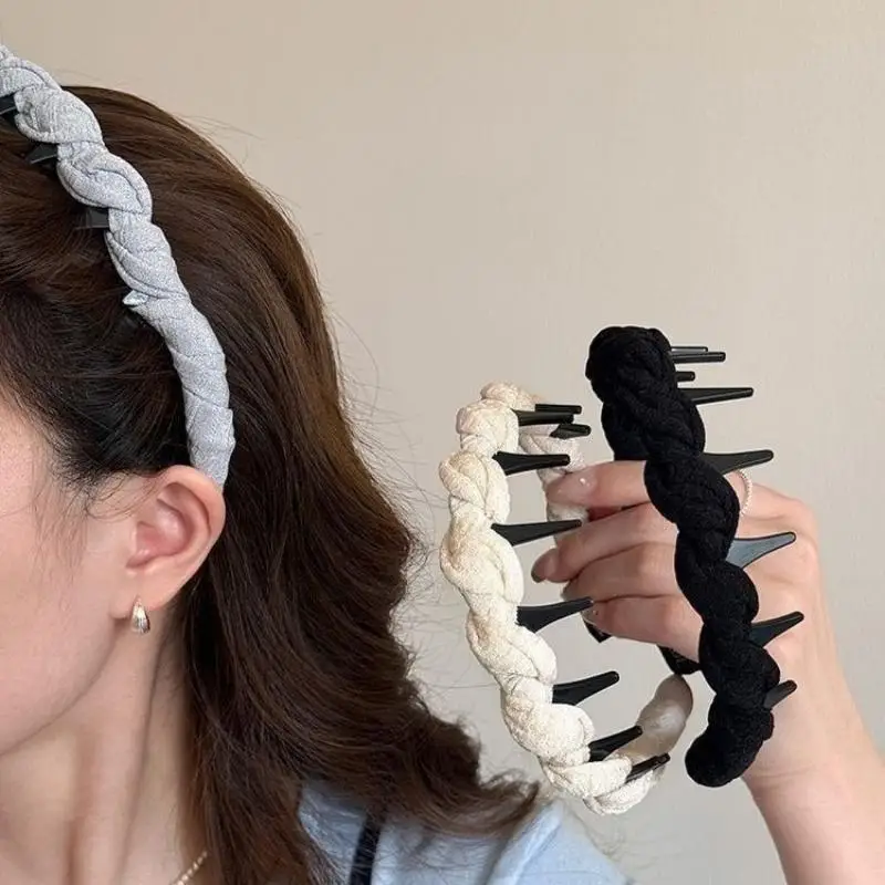 Aesthetic Wavy Twisted Woven Headband Non-slip Stretchy Hair Hoop for Girls Photoshoot Makeup Face Washing Hair Accessories