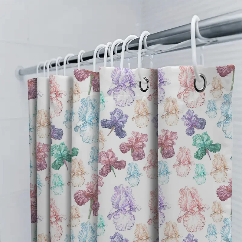 Bath Shower Curtain Waterproof Bathroom Decor Print Flower Pattern Home Decoration Washable Customizable Size Options Available
