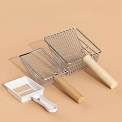 Wooden Handle Stainless Steel Cat Litter Shovel for Defecation Tool Bentonite Tofu Mixed Sand Portable Defecation Tool