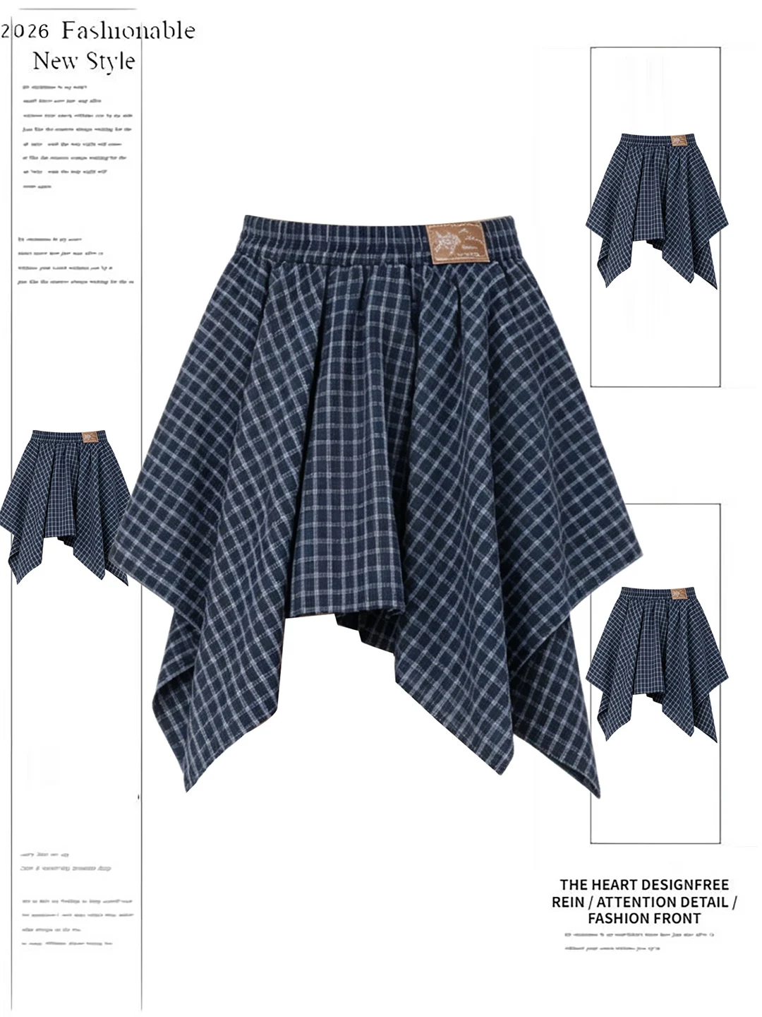 

American Style Asymmetric Plaid High Waist Slimming Loose A-Line Skirt for Women Summer Vintage Commute Casual Polyester...