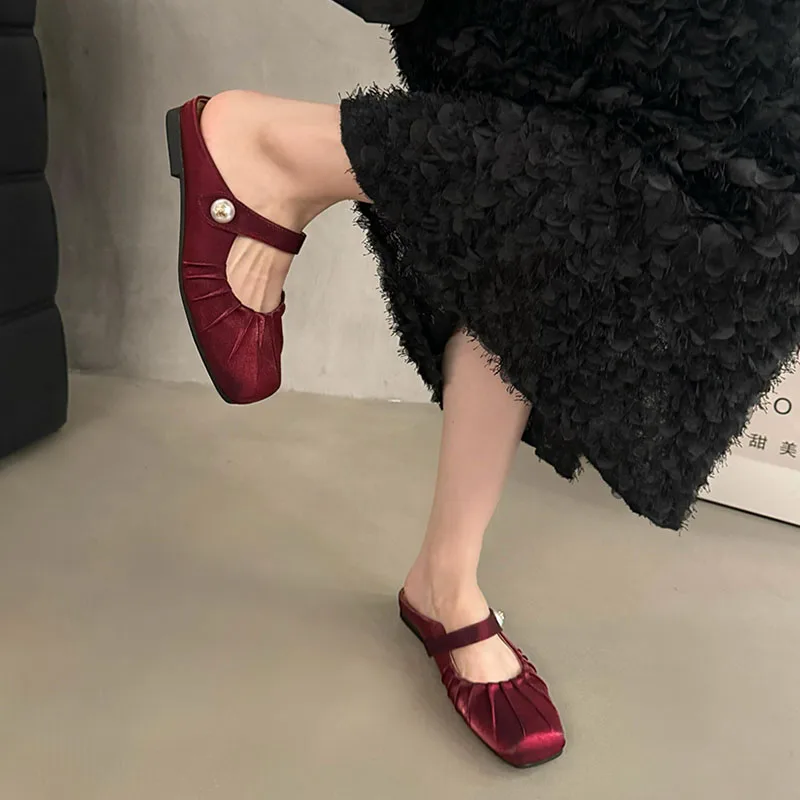 Red Ballet Footwear Mary Janes Silk Women Flats With Shoes 2024 Female Soft Fashion Buckle Shallow Ladies Lolita Dance Shoes