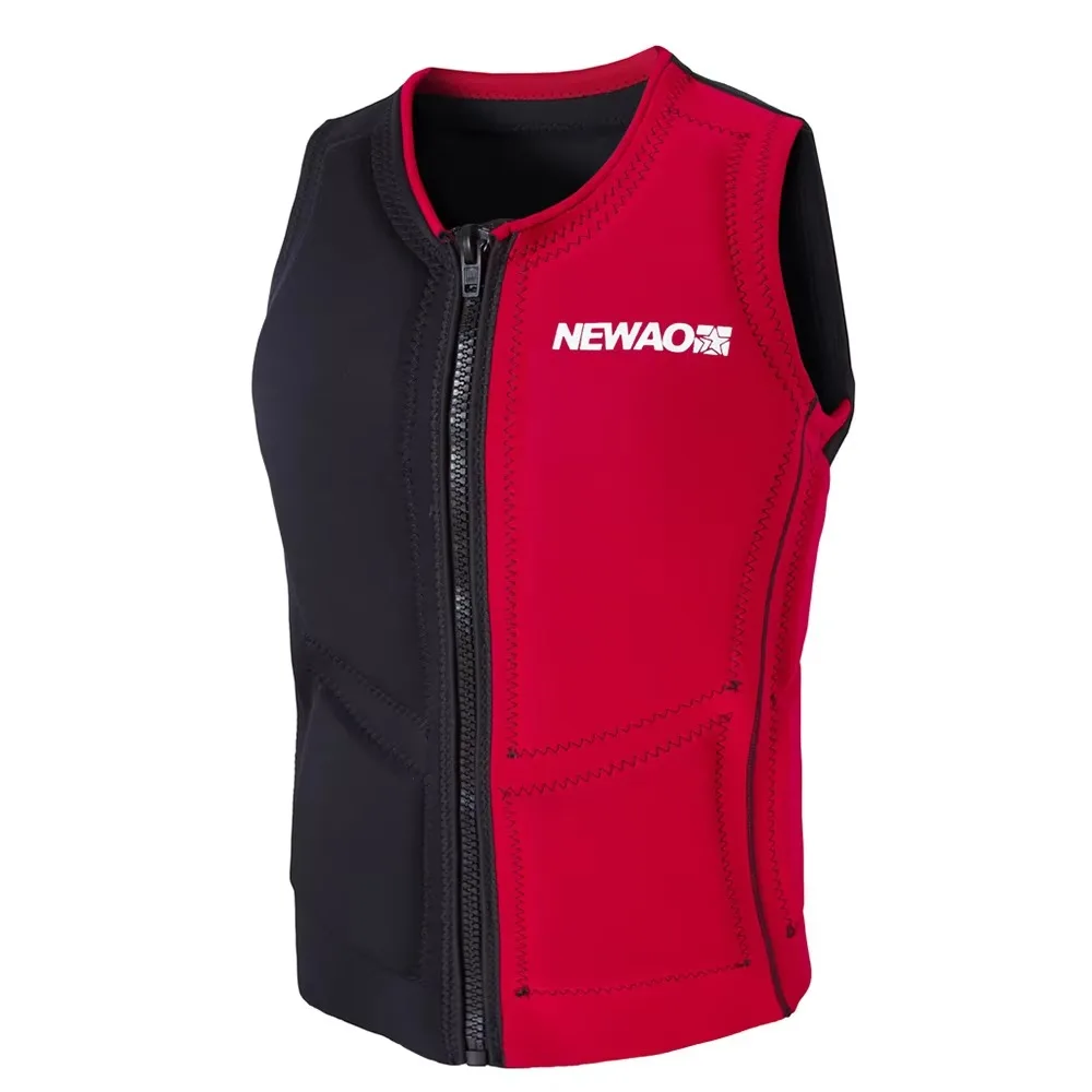Unisex Contrast Splice Swim Vest Full Front Zipper Shock‑Buff Padding Adult Float Vest for Surfing Water‑Skiing Kayaking