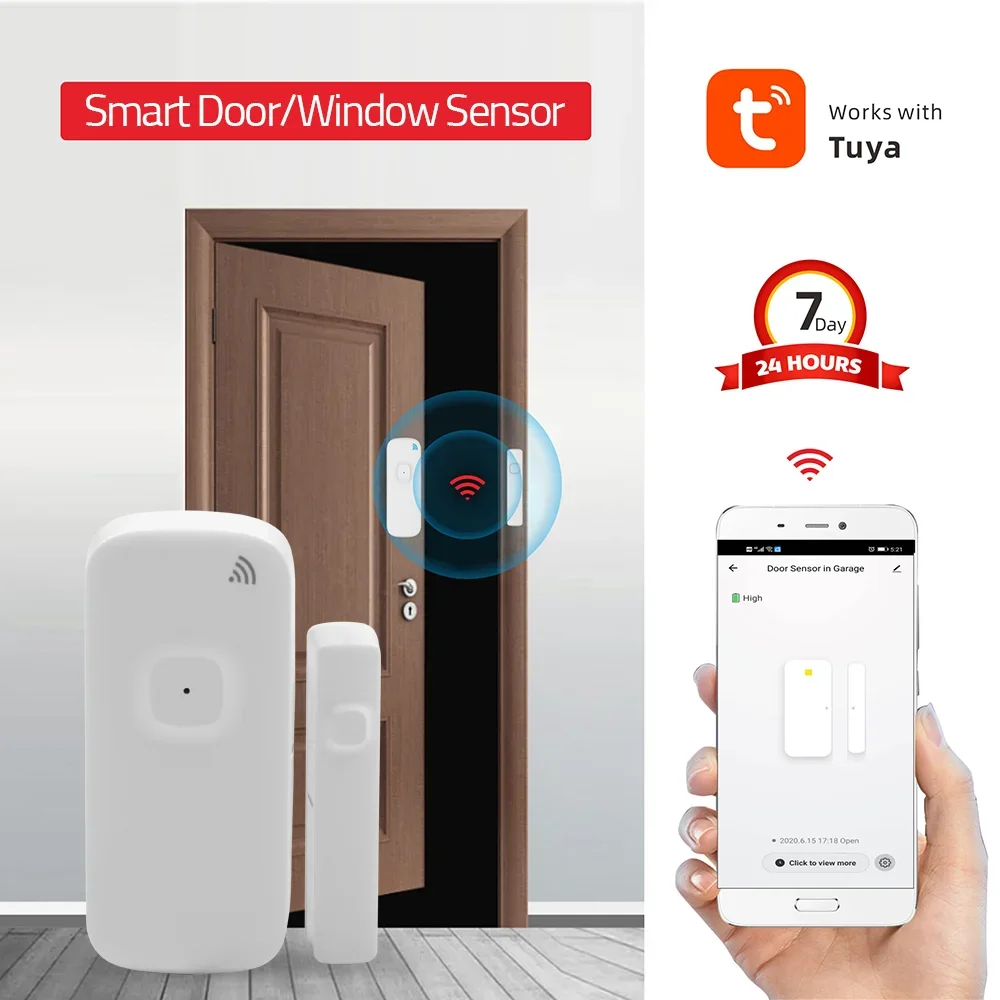 Smart Home WiFi Door Window Open Close Sensor Alarm for Home Security Tuya APP Mobile Remote Monitoring Anti-Theft