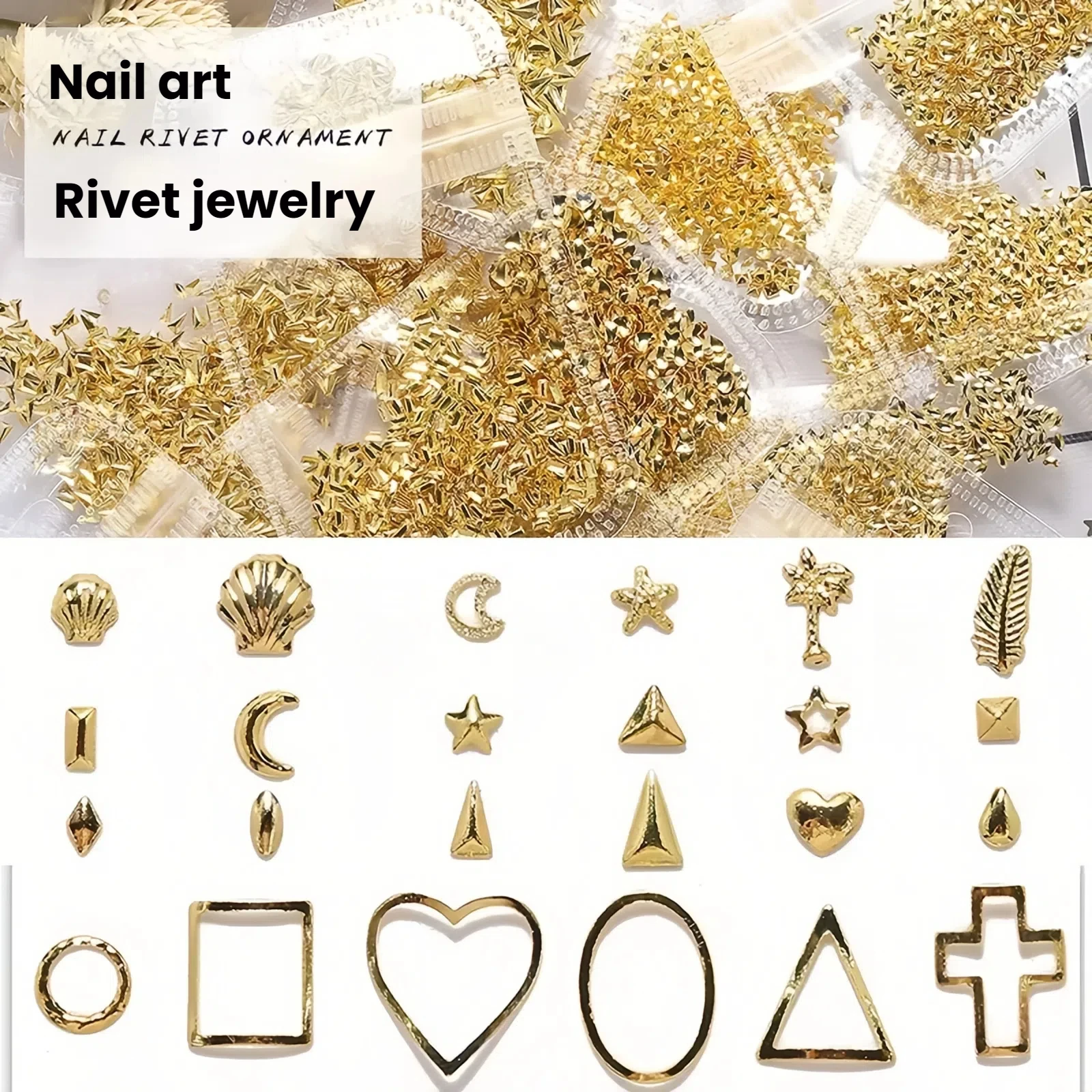 1 opakowanie Ozdoby do paznokci z motywem złota w kształcie sztabki Okrągłe, półpuste metalowe nitki Ozdoby do paznokci Akcesoria do zdobienia paznokci Uroki do paznokci