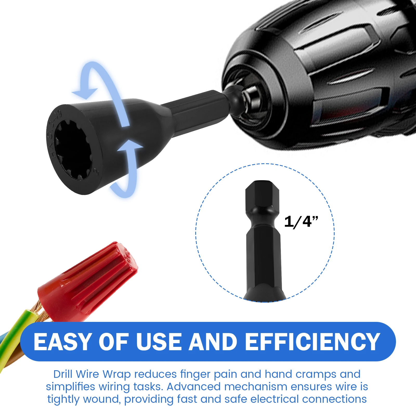 Electrician Wire Twisting Tools Hex Handle for Power Drill Drivers Wire Swivel Winding Connector Crimping with 100 Wire Caps