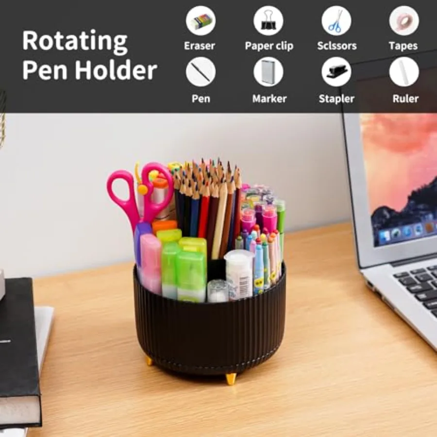 Desk Organizer, 360-Degree Rotating Pen Holder, Desk Organizers and Accessories with 5 Compartments Pencil Holder, Art Supply S - view 3