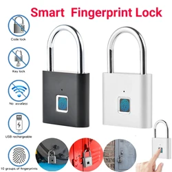 Impermeável Smart Fingerprint Cadeado, Biometric Keyless Door Lock, USB recarregável, Cadeado de segurança para casa, Desbloquear