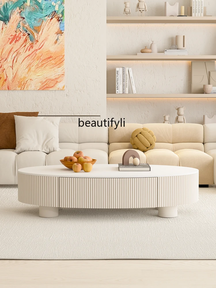 Cream Style Stone Plate Coffee Table Light Luxury Minimalist Tea Table Living Room Home