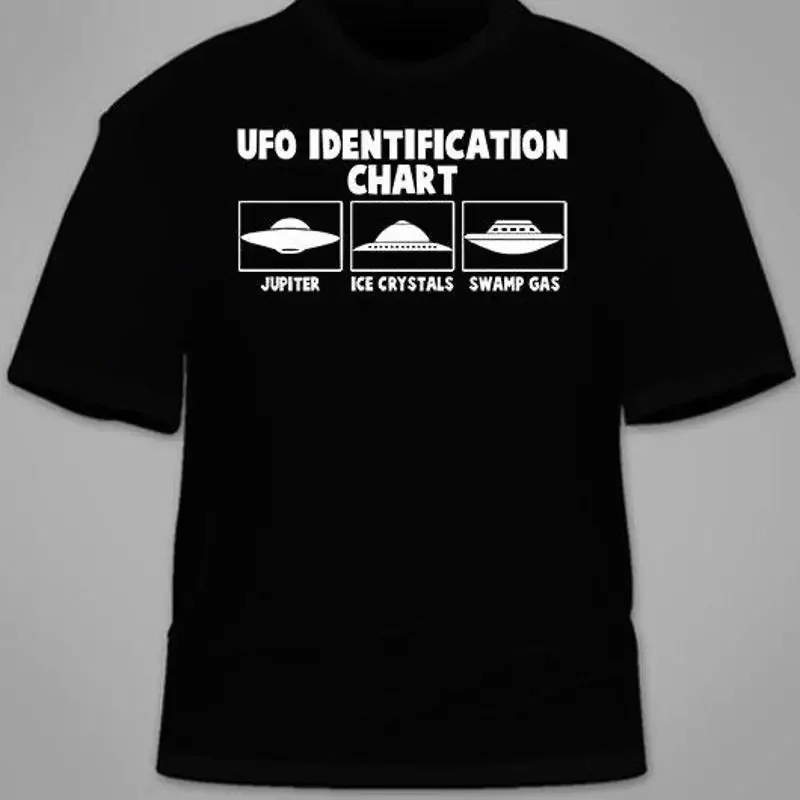 UFO Identification Chart T-Shirt. Funny Alien UFOs X-Files Paranormal TShirt Tee