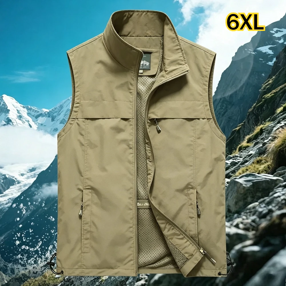 Hiking Vest Men's Work Vest Large Size Golf Sleeveless Jacket Tactical Windbreaker Hunting Camping Fishing Waterproof Coat Parka