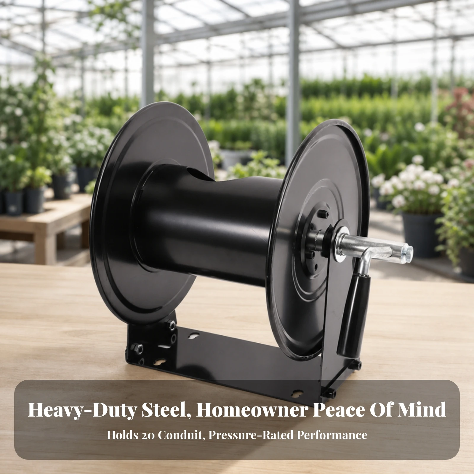 Manual Hose Reel Base-Mounted Hose Reel with Hand Crank Heavy-Duty Durable for Gardeners, Gardening, Car Washing