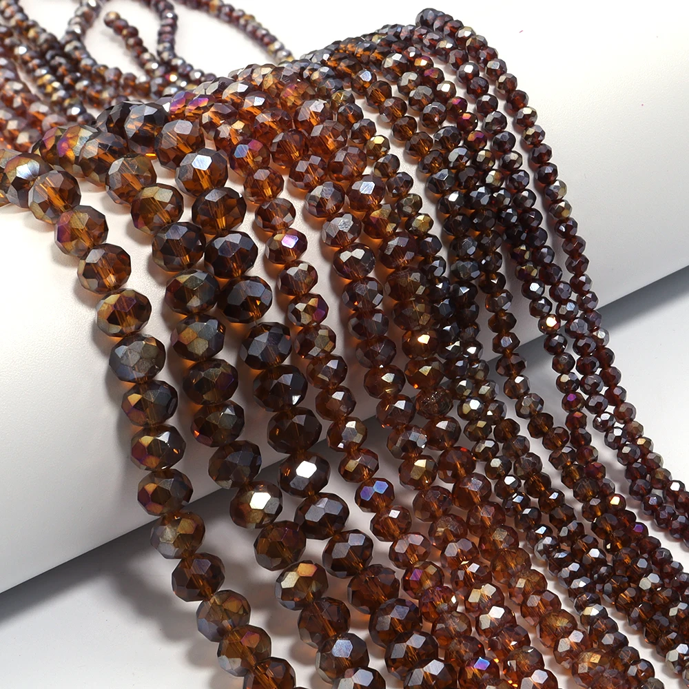 3/4/6/8mm Facettierte Kristallperlen Tiefbraun AB Glas Lose Abstandsperlen für Schmuckherstellung DIY Armbänder Halsketten Zubehör