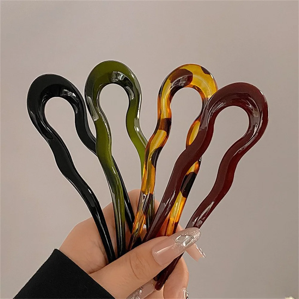 U-förmige Haargabel Modische Schildpatt-Acetat-Acryl-Haarspange Geometrischer Kopfschmuck Haarstäbe für Frauen und Mädchen Haaraccessoires – Detail 3